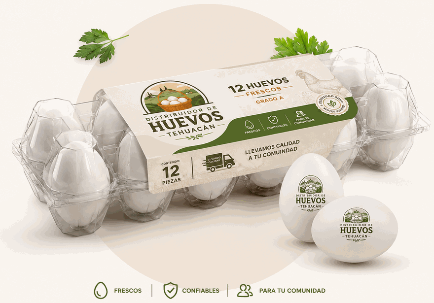 Empaque de 12 huevos frescos grado A de Distribuidor de Huevos Tehuacán